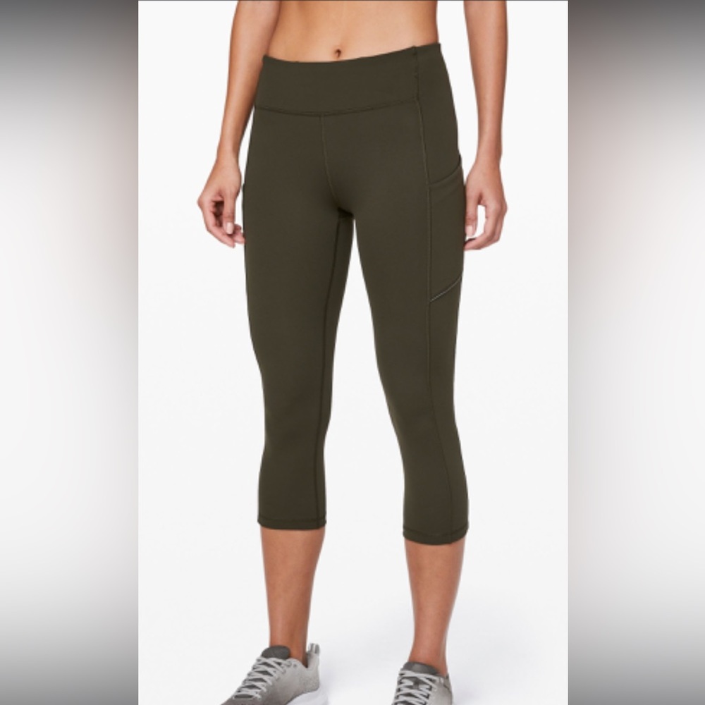 Lululemon speed up crop 21” dark olive, size 6